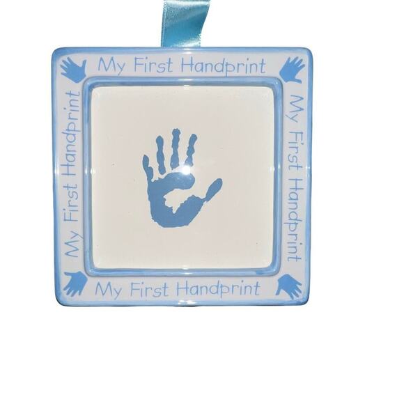 Mud Pie 5” handprint footprint handcrafted hanging keepsake picture frame blue - Picture 2 of 6